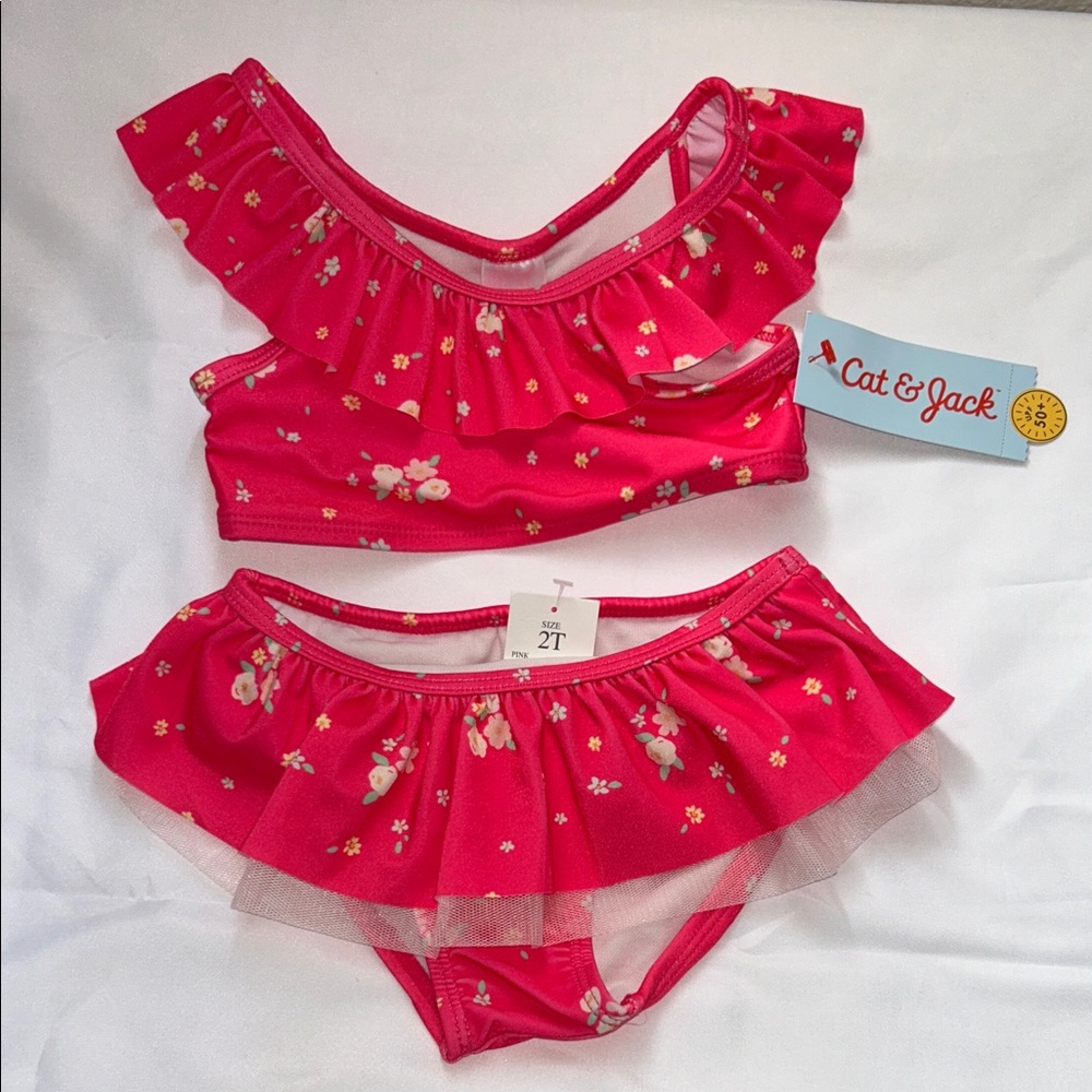 Cat & Jack Bright Pink Floral Swimsuit Set